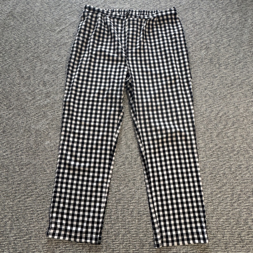 PS / LA Black White Gingham Checkered Straight Leg Pants Large Elastic Waist